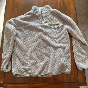 Simply Southern Gray Fleece Pullover with Blue Plaid Accent